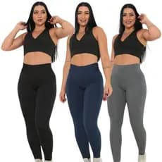 Kit 3 Calça legging Feminina Promoção Legue lisa Suplex
