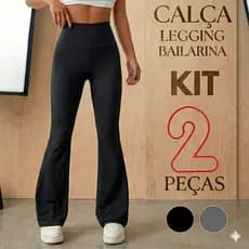 Kit 2 Calça Legging Flare Feminina Suplex Cintura Alta Boca Sino Academia Casual Confortável do P ao GG
