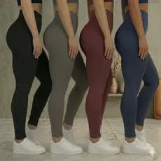 Kit Com  2Calça Legging Feminina Empina Bumbum Não Fica Transparente Academia Cintura Alta Costura Reforçada