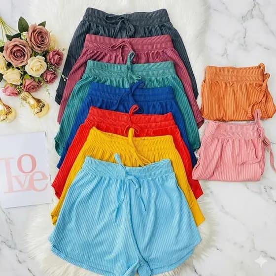 Kit com 2 Shorts Canelado Feminino Moda Casual e Fitness Cós Alto Confortável