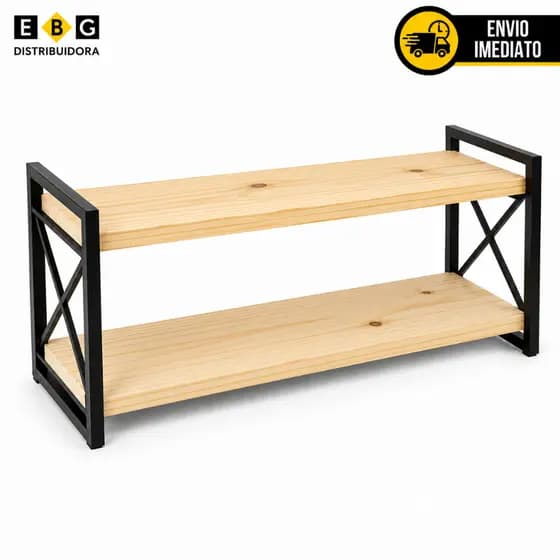 Prateleira Dupla Suspensa Industrial Suporte Microondas Forno Ferro Madeira 40cm 60cm 80cm 100cm