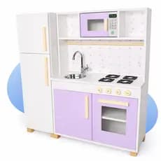 Cozinha Infantil Geladeira Madeira Brinquedo Pedagógico Faz de Conta Chef Montessori Criança Lúdico Kit Livro Educativo