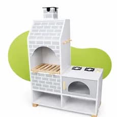 Churrasqueira Infantil Madeira Brinquedo Pedagógico Faz de Conta Cozinha Infantil Chef Montessori Kit Livro Educativo