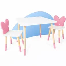 Mesa 2 Cadeiras Infantil Borboletinha Madeira Brinquedo Mobiliário Quarto Pedagógico Montessori Kit Livro Educativo
