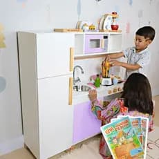 Cozinha Infantil Completa Madeira Criativa Pequenos Chefs Faz de Conta Brinquedo Pedagógico Criança Kit Livro Educativo