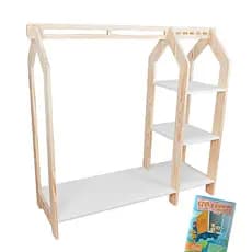 Mini Closet Infantil Madeira Brinquedo Pedagógico Criança Faz de Conta Montessori Lúdico Didático Kit Livro Educativo