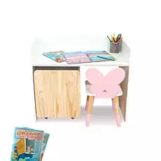Escrivaninha Infantil Bancada Organizadora Pequena Madeira Borboletinha Faz de Conta Kit Livro
