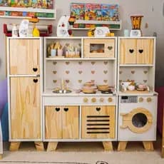 Cozinha Infantil Petit Madeira Completa Geladeira Máquina de Lavar Brinquedo Kit Livro Educativo