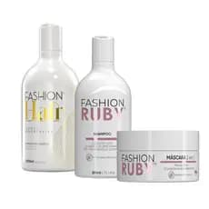 Escova Progressiva Fashion Hair 300ml + Kit Fashion Ruby Shampoo e Mascara 300g