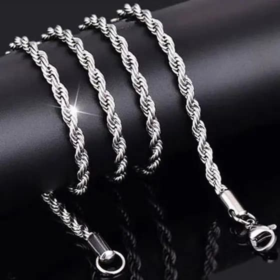 Corrente Trançada Baiana em Aço Inoxidável 316L Masculina/Feminina Dourada e Prateada