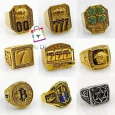 Anel Masculino Bitcoin, Aço Inoxidável Dourado - Estilo Bling Hip Hop