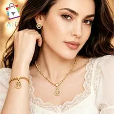 Kit 3 em 1 Árvore da Vida Família Coração, Colar Pulseira Brincos Banhado Ouro Anti Alérgico