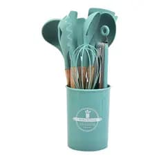 Jogo 12 Peças Utensílios Cozinha Silicone Verde Esmeralda