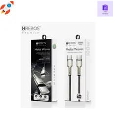 Cabo de Celular Trançado Metal Waves CB 382C Dual Type-C 100W Hrebos  2Metros Turbo Carregador