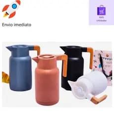 Garrafa Térmica Santorini 1 Litro Cabo De Madeira  Café Chá e Bebidas Quentes Cores Branca e Rose