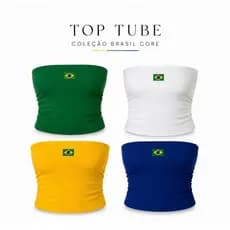 Top Tube Feminino Duplo Cropeed Suplex Premium Elasticidade Alta Brasil Cropped