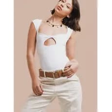 Body Feminino Nozinho Decote Quadrado Manga Curta Dupla