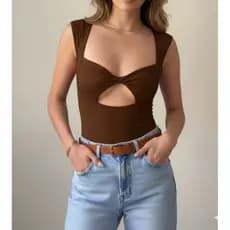 Body Feminino Regata Blusa Decote Quadrado Com Forro Estilo Blogueira