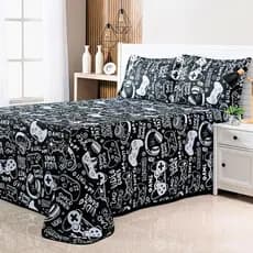 Kit Colcha Cobre Leito Queen Dupla Face Game 03 Peças Decoração para Quarto Gamer