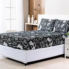 Jogo de Cama Casal Padrão 03 Pçs Lençol com Elástico + 2 Fronhas Estampa Game Geek Exclusiva