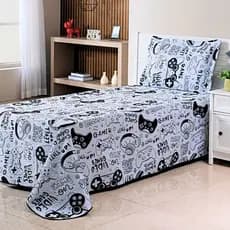 Kit Colcha Cobre Leito Infantil Solteiro Game 02 Peças Decoração para Quarto Gamer