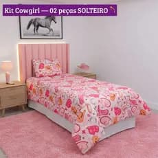 Edredom Solteiro Infantil Dupla Face + Fronha Estampada Boiadera Boiadero Cowboy Cowgirl Country
