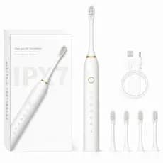 Escova de Dentes Elétrica Sônica Recarregável IPX7 à Prova D’Água USB Profissional 4 Dentes  Escovas