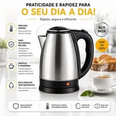 Chaleira Elétrica Inox 2,0L Potente Aquecimento Rápido com Auto Desligamento Cafeteira Chá 110v 220v