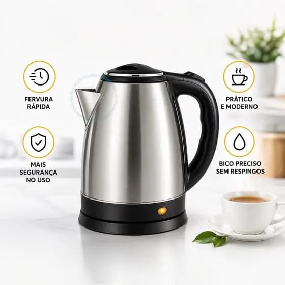 Chaleira Elétrica Jarra Inox 110v/220v Aquecimento Rápido Café Chá Casa Cafeteira Multi Agua Potente