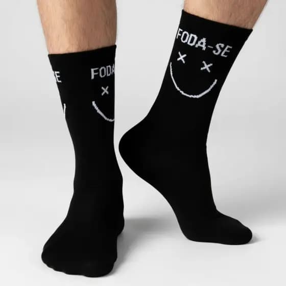 Meias Divertidas Hype Cano Alto Skate Crossfit Foda se - Envio Imediato