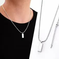 Correntinha Colar Aço Inoxidável Masculino/Feminino Pingente Retangular Antialérgico Não Enferruja