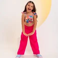 Conjunto infantil  menina calça blusa cropped verão estampado liso blogueirinha elegante