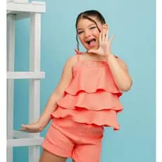 Conjunto infantil menina vermelho natal listrado blogueirinha verão