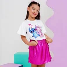 conjunto infantil menina Stitch rosa verão Blogueirinha liso