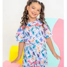 Conjunto Infantil Feminino Estampado Passarinhos – Look Menina Verão Moda Infantil Confortável Tam 4 ao 14