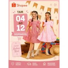 Vestido Infantil Menina Xadrez Vermelho Festa Junina caipira quadrilha apresentacao  rosa