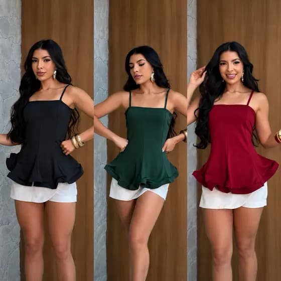 Blusa Feminina Peplum Alcinha Moda Blogueira Elegante acinturada estruturada Tam M/G