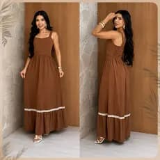Vestido Longo Feminino crepe  duna Alça Grossa com Lastex nas Costas Elegante Casual evento aniversário Moda Feminina