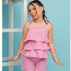Conjunto Infantil Menina Verão Babado Rosa | Roupa Infantil Feminina Leve e Confortáve