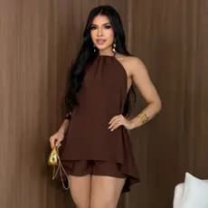 Conjunto estilo Macaquinho Crepe duna Feminino Frente Única Soltinho Verão Casual Elegante