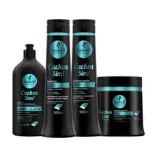 Kit Haskell Cachos Sim Shampoo Cond Mascara e Leave in 500ml