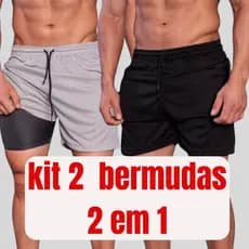 Kit 2 Bermudas 2 em 1 Masculinas com Bolso Interno Para Treino e Corrida