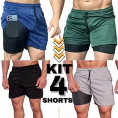 KIT 4 Short 2 em 1 Bermuda Treino Masculino Academia com bolso interno