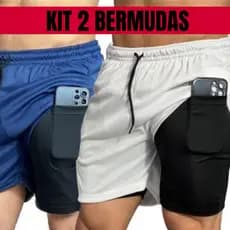 KIT 2 BERMUDAS 2 EM 1 MASCULINO SHORTS ESPORTE PARA TREINO DUPLA COM BOLSO INTERNO