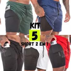 Kit 5 Shorts duplo, bermuda Masculina 2 em 1, Perfeito para Corrida, Treinos e Academia