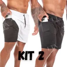KIT 2 BERMUDAS ACADEMIA 2 EM 1 SHORTS TREINO COM BOLSO INTERNO