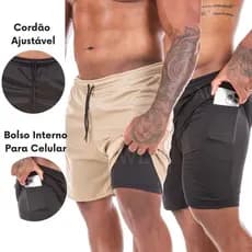 Kit 2 Bermudas Masculinas Corrida 2 em 1 Dupla Camada e Suporte Celular