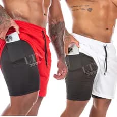 Bermuda 2 em 1 Masculinas Short duplo com Bolso Interno Para Treino e Corrida