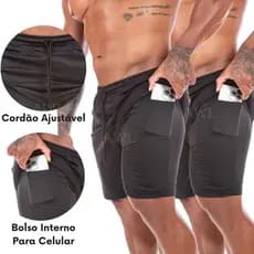 Short 2 em 1 Para Academia Forrados Com Bolso Interno Treino Esporte