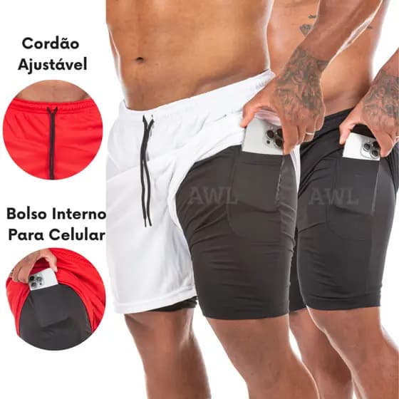 BERMUDA MASCULINA 2 em 1 Esportiva – Conforto e Alta Performance